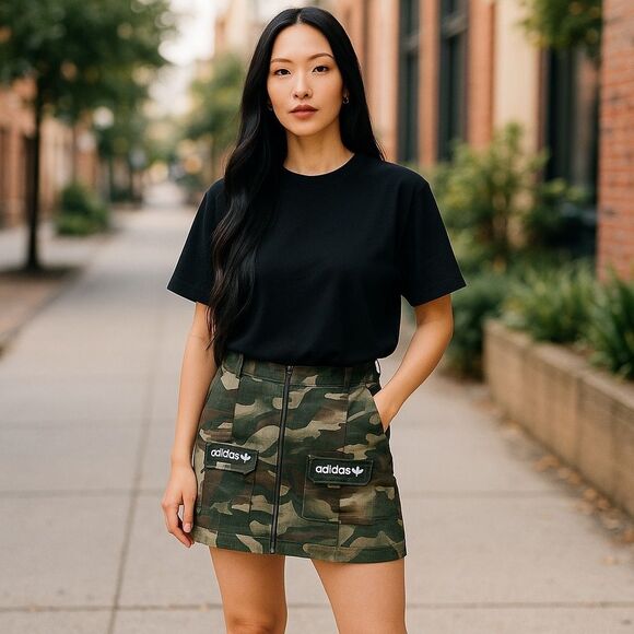 ADIDAS Originals Women’s ED7456 RYV Patch Pocket Camo Skirt Size M - Picture 1 of 10